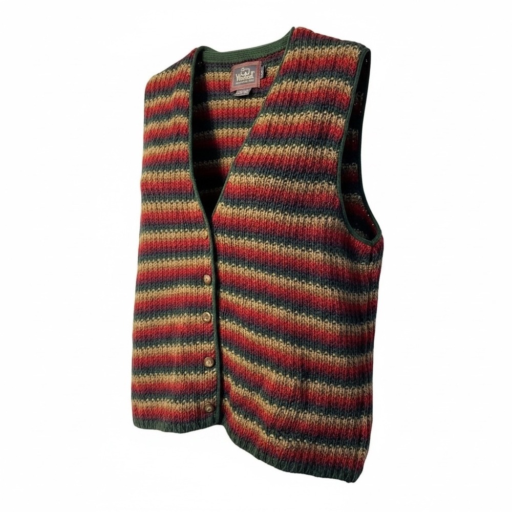 VTG Woolrich Womens Medium Multicolor‎ Striped Cotton Knit Sweater Vest Button